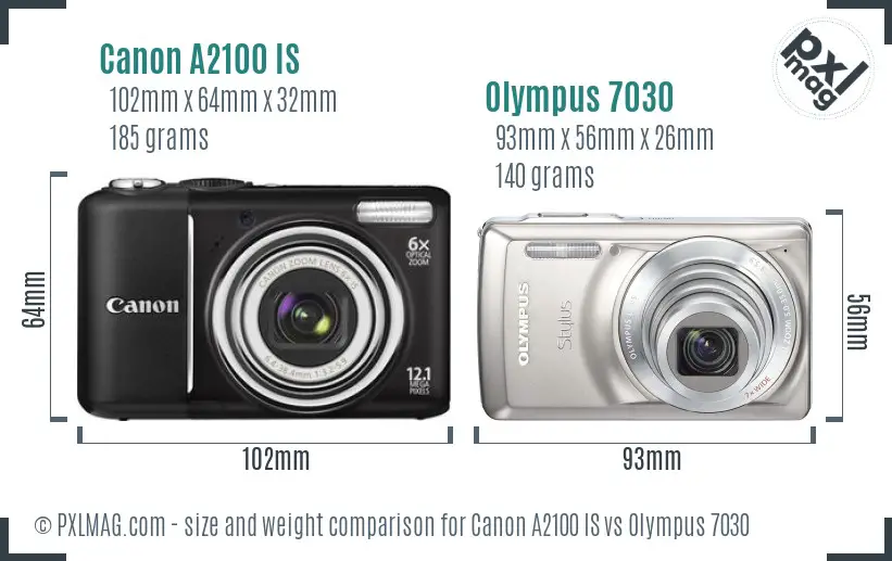 Canon A2100 IS vs Olympus 7030 size comparison