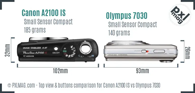 Canon A2100 IS vs Olympus 7030 top view buttons comparison