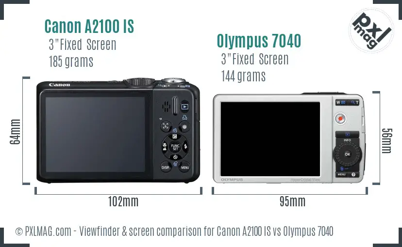 Canon A2100 IS vs Olympus 7040 Screen and Viewfinder comparison