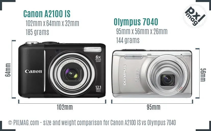Canon A2100 IS vs Olympus 7040 size comparison