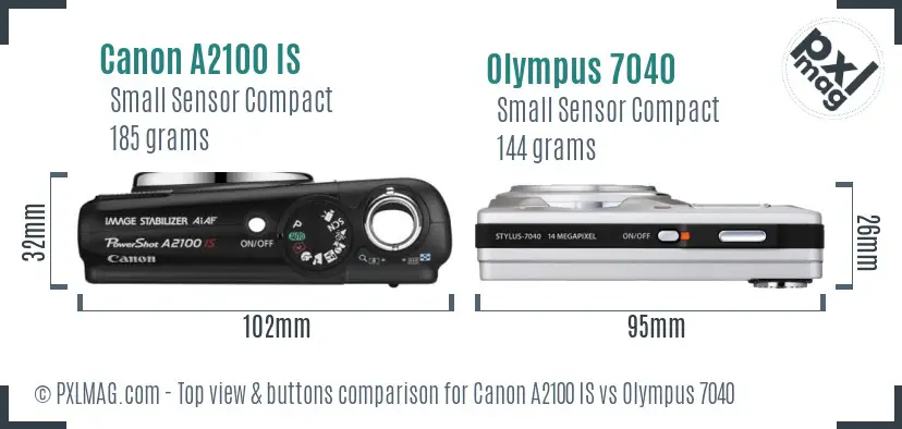 Canon A2100 IS vs Olympus 7040 top view buttons comparison