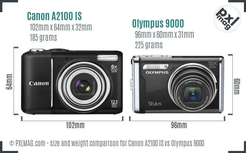 Canon A2100 IS vs Olympus 9000 size comparison