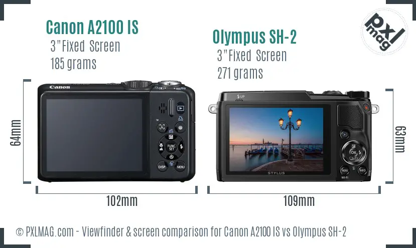 Canon A2100 IS vs Olympus SH-2 Screen and Viewfinder comparison