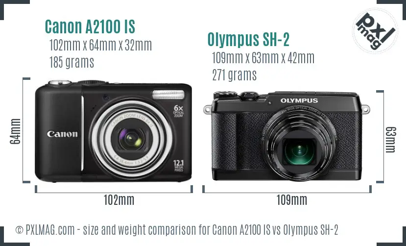 Canon A2100 IS vs Olympus SH-2 size comparison