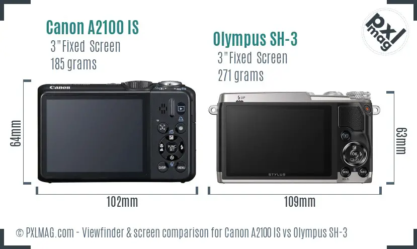 Canon A2100 IS vs Olympus SH-3 Screen and Viewfinder comparison