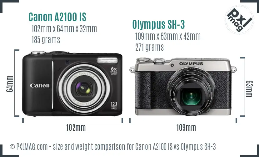 Canon A2100 IS vs Olympus SH-3 size comparison