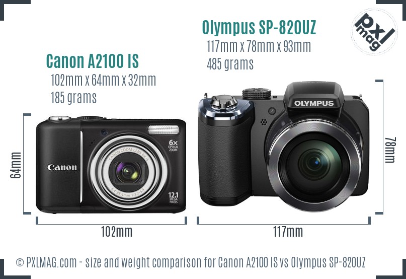 Canon A2100 IS vs Olympus SP-820UZ size comparison