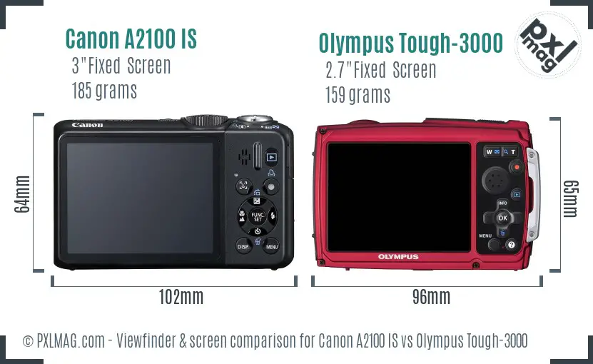 Canon A2100 IS vs Olympus Tough-3000 Screen and Viewfinder comparison