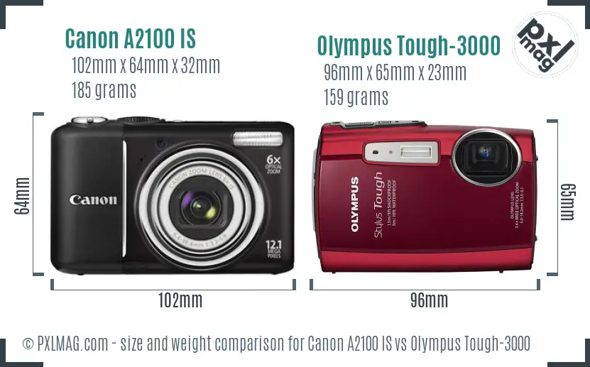 Canon A2100 IS vs Olympus Tough-3000 size comparison