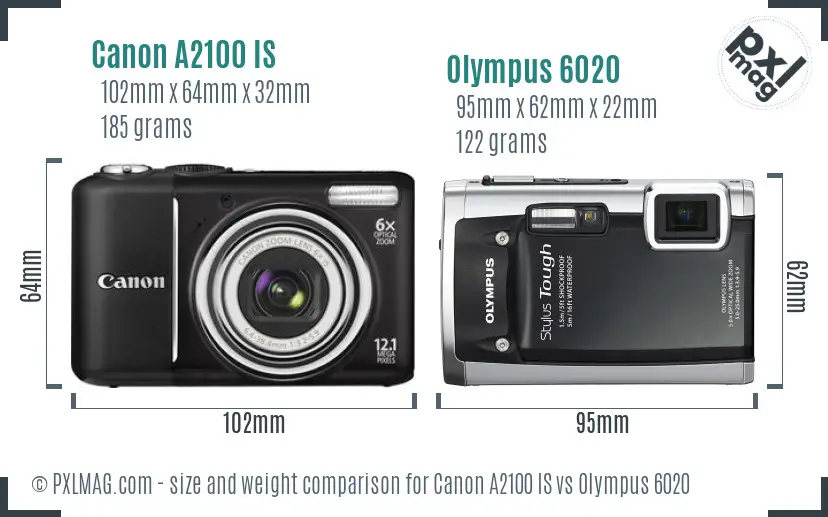 Canon A2100 IS vs Olympus 6020 size comparison