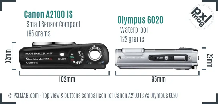 Canon A2100 IS vs Olympus 6020 top view buttons comparison