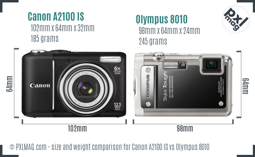 Canon A2100 IS vs Olympus 8010 size comparison