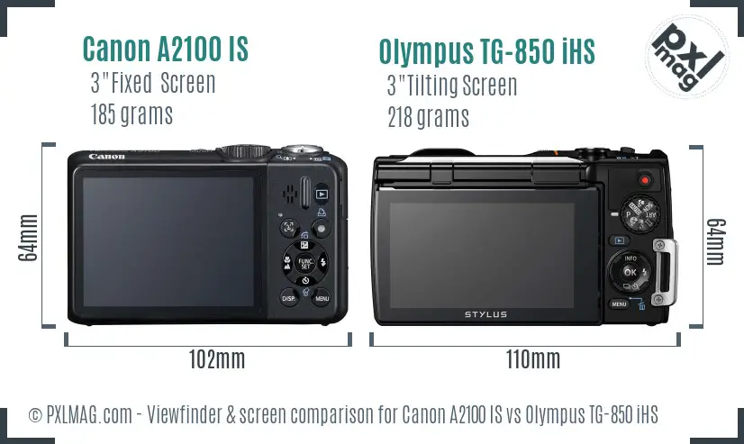 Canon A2100 IS vs Olympus TG-850 iHS Screen and Viewfinder comparison