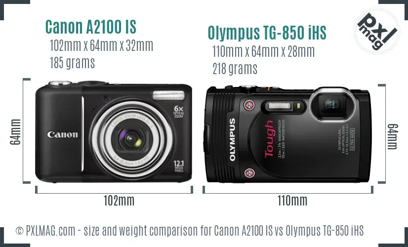 Canon A2100 IS vs Olympus TG-850 iHS size comparison