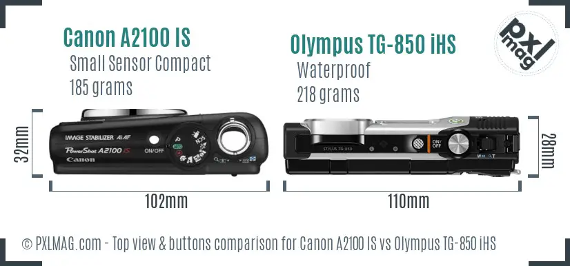 Canon A2100 IS vs Olympus TG-850 iHS top view buttons comparison