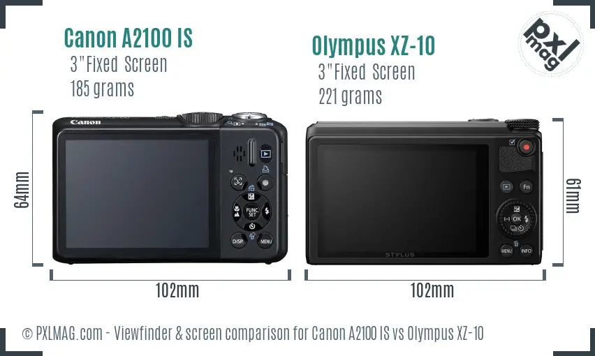 Canon A2100 IS vs Olympus XZ-10 Screen and Viewfinder comparison
