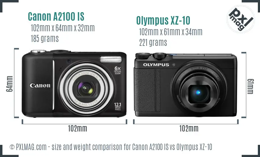 Canon A2100 IS vs Olympus XZ-10 size comparison