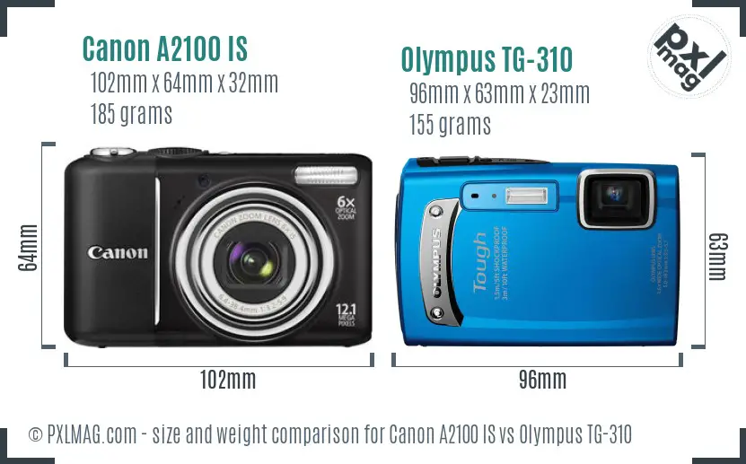 Canon A2100 IS vs Olympus TG-310 size comparison