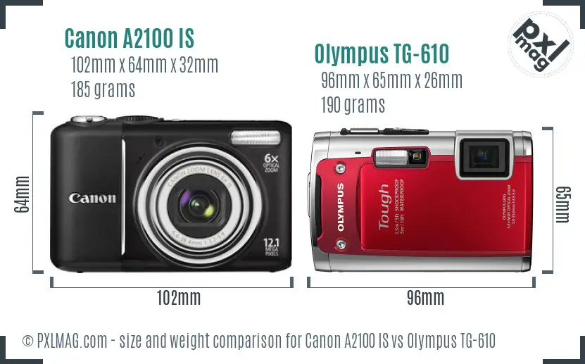 Canon A2100 IS vs Olympus TG-610 size comparison Canon A2100 IS vs Olympus TG-610 size comparison
