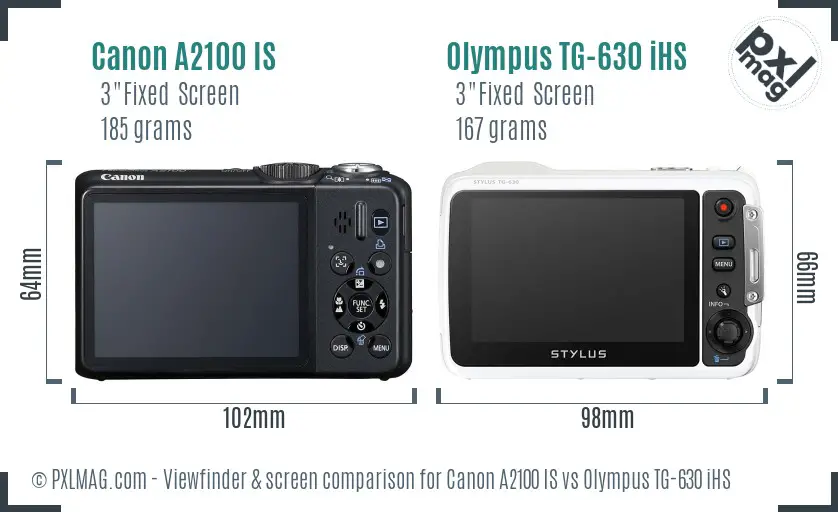 Canon A2100 IS vs Olympus TG-630 iHS Screen and Viewfinder comparison