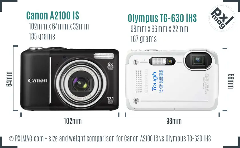 Canon A2100 IS vs Olympus TG-630 iHS size comparison