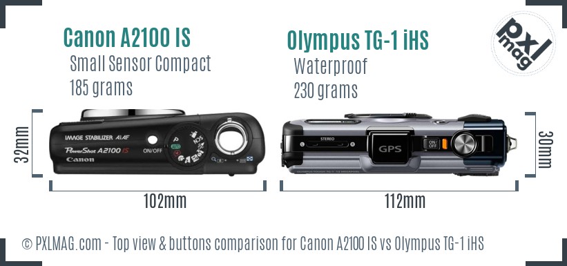 Canon A2100 IS vs Olympus TG-1 iHS top view buttons comparison