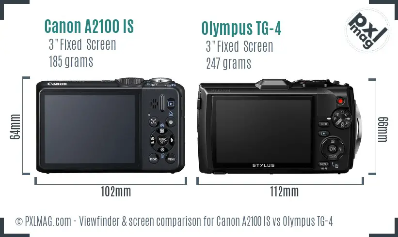 Canon A2100 IS vs Olympus TG-4 Screen and Viewfinder comparison