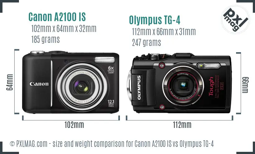 Canon A2100 IS vs Olympus TG-4 size comparison Canon A2100 IS vs Olympus TG-4 size comparison