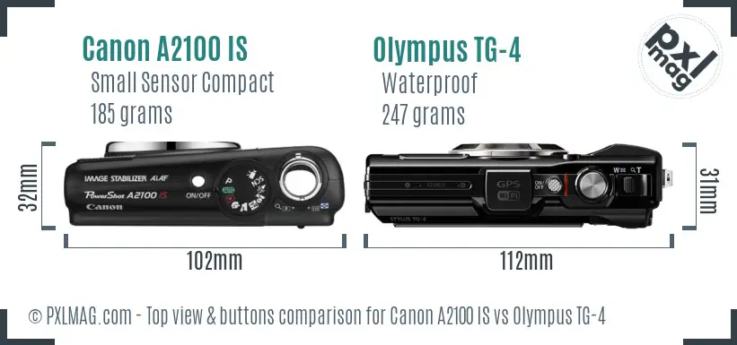 Canon A2100 IS vs Olympus TG-4 top view buttons comparison