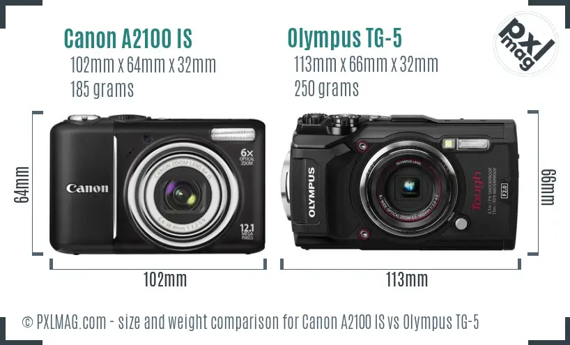 Canon A2100 IS vs Olympus TG-5 size comparison Canon A2100 IS vs Olympus TG-5 size comparison