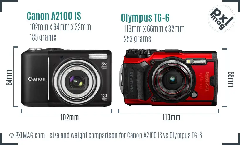 Canon A2100 IS vs Olympus TG-6 size comparison Canon A2100 IS vs Olympus TG-6 size comparison