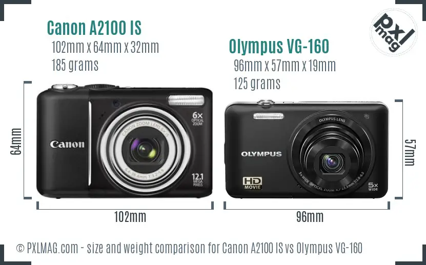 Canon A2100 IS vs Olympus VG-160 size comparison Canon A2100 IS vs Olympus VG-160 size comparison