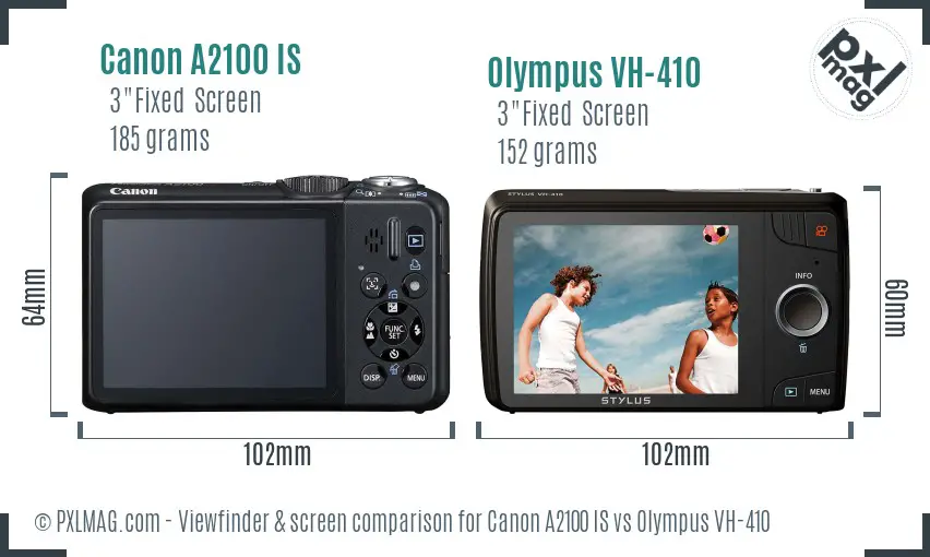Canon A2100 IS vs Olympus VH-410 Screen and Viewfinder comparison
