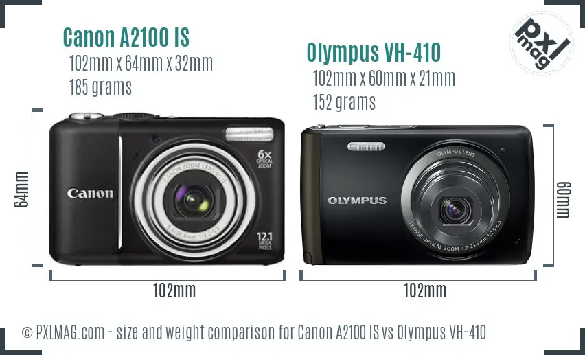 Canon A2100 IS vs Olympus VH-410 size comparison