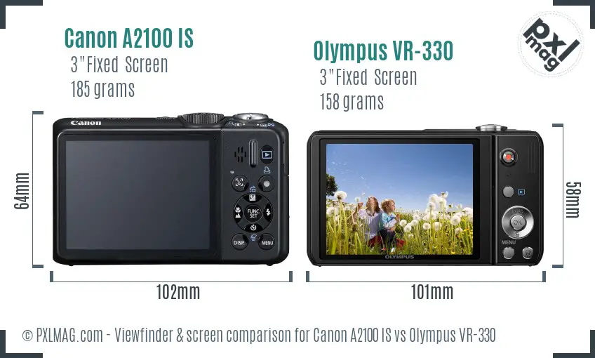 Canon A2100 IS vs Olympus VR-330 Screen and Viewfinder comparison