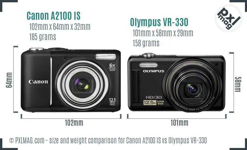 Canon A2100 IS vs Olympus VR-330 size comparison