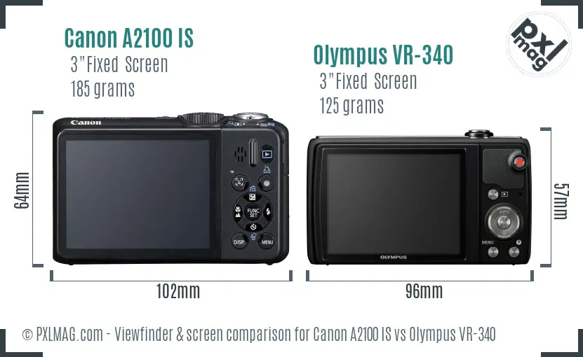 Canon A2100 IS vs Olympus VR-340 Screen and Viewfinder comparison