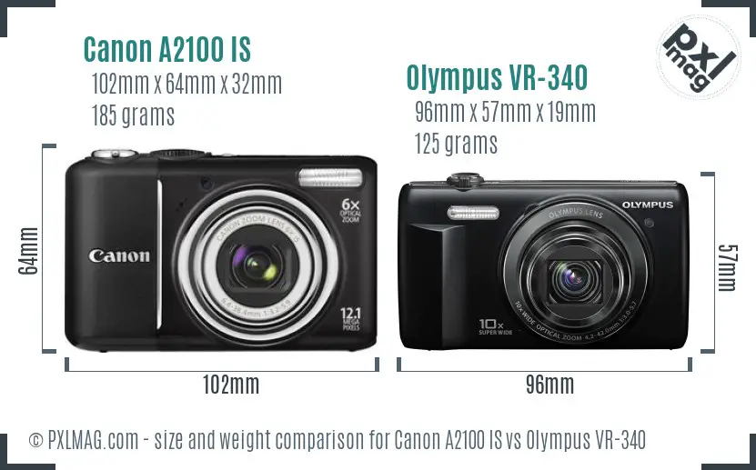 Canon A2100 IS vs Olympus VR-340 size comparison