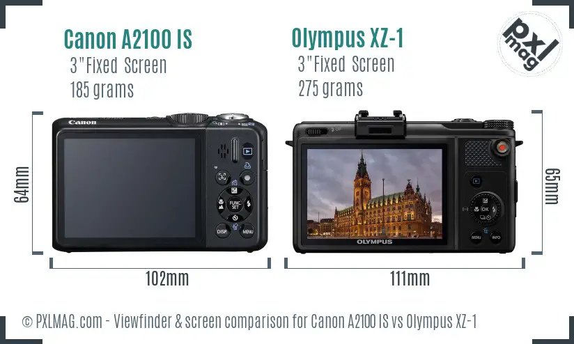 Canon A2100 IS vs Olympus XZ-1 Screen and Viewfinder comparison