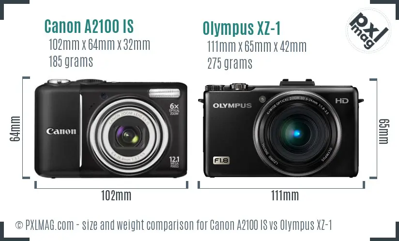 Canon A2100 IS vs Olympus XZ-1 size comparison