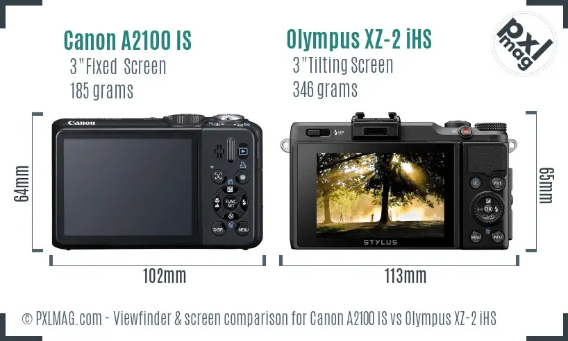 Canon A2100 IS vs Olympus XZ-2 iHS Screen and Viewfinder comparison