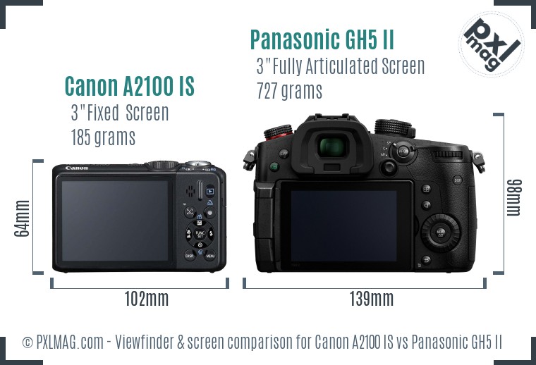Canon A2100 IS vs Panasonic GH5 II Screen and Viewfinder comparison