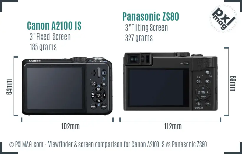 Canon A2100 IS vs Panasonic ZS80 Screen and Viewfinder comparison