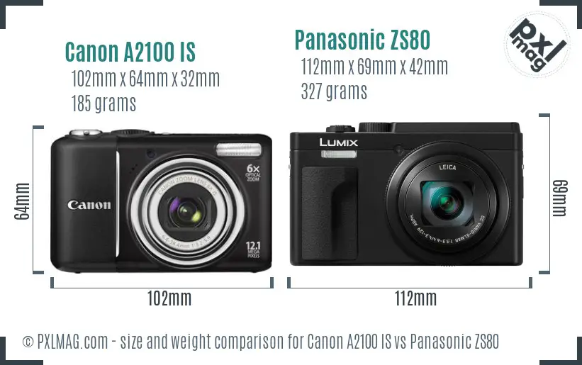 Canon A2100 IS vs Panasonic ZS80 size comparison Canon A2100 IS vs Panasonic ZS80 size comparison