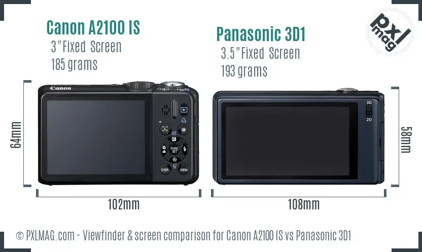 Canon A2100 IS vs Panasonic 3D1 Screen and Viewfinder comparison