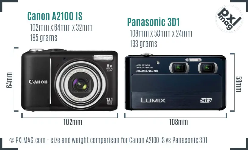 Canon A2100 IS vs Panasonic 3D1 size comparison
