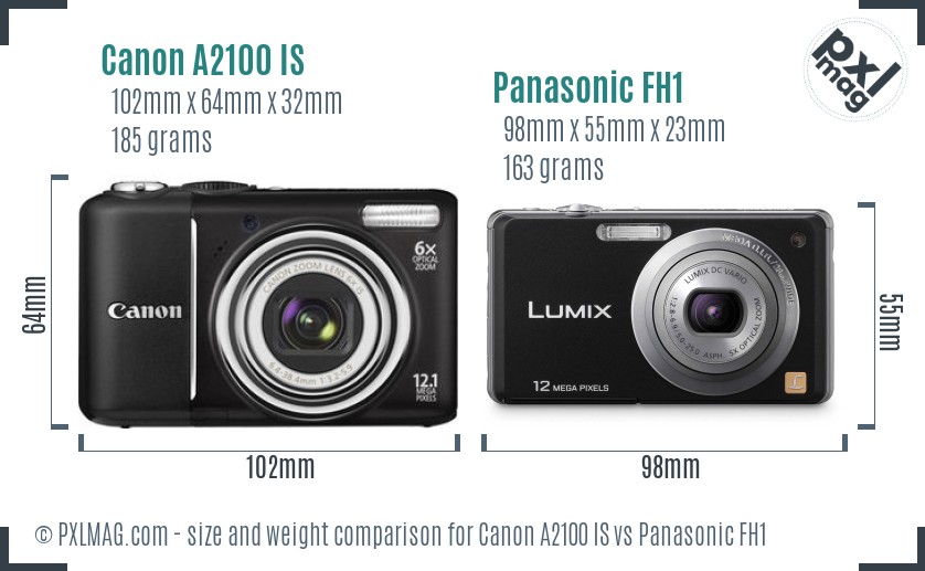Canon A2100 IS vs Panasonic FH1 size comparison
