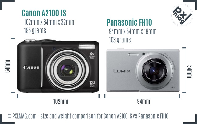 Canon A2100 IS vs Panasonic FH10 size comparison