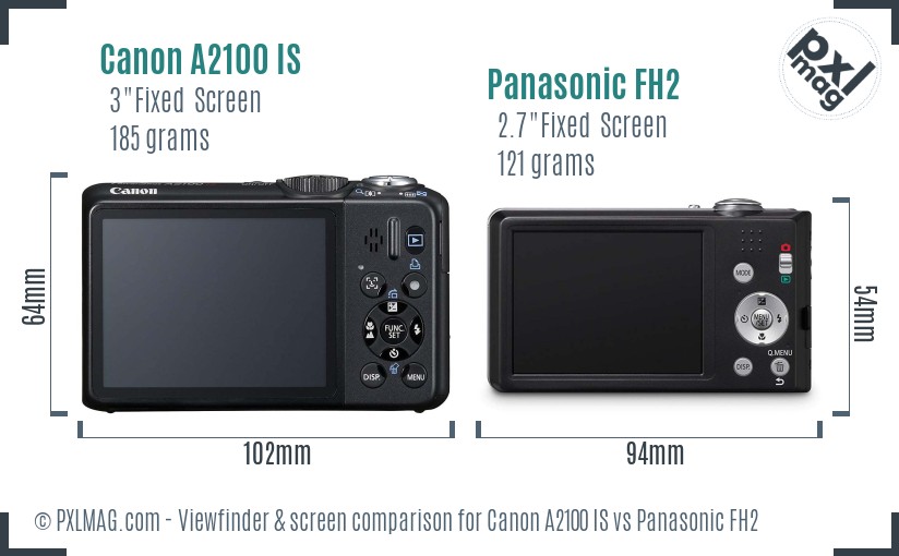Canon A2100 IS vs Panasonic FH2 Screen and Viewfinder comparison