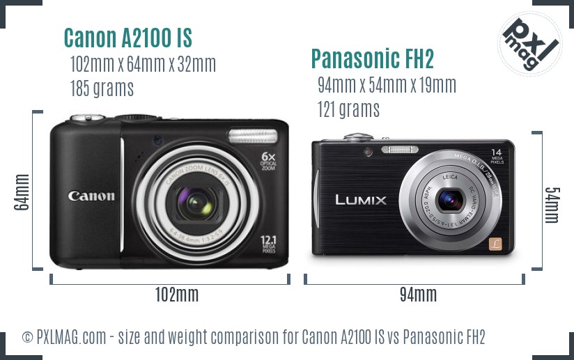 Canon A2100 IS vs Panasonic FH2 size comparison Canon A2100 IS vs Panasonic FH2 size comparison